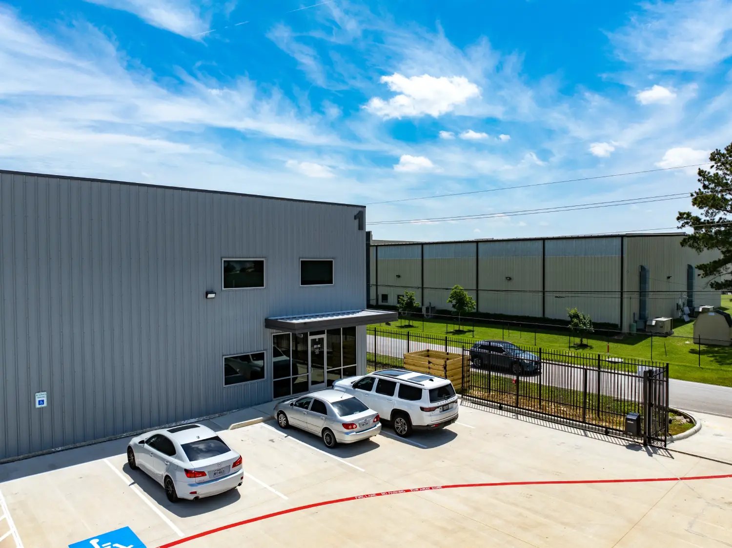 Industrial building exterior — metal-sided building, Theall Business Park